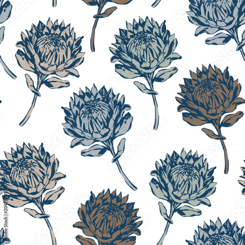 Foto Hand drawn protea flower seamless pattern