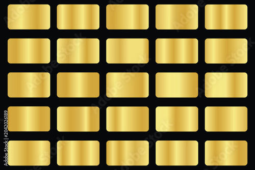 Golden gradients set. Metallic gold gradients. Golden metal gradients, big set of background. Vector illustration.