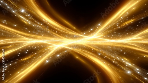 Intersecting golden light streams forming abstract energy field