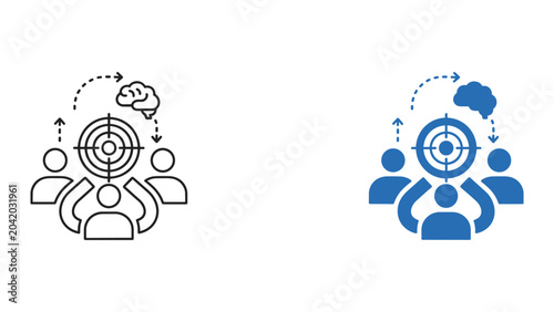 Corporate strategic goal setting and vision alignment vector icon set