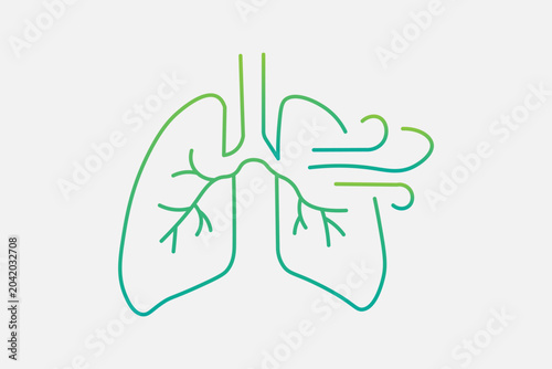 Photos The image features a minimalist, stylized line art icon of human lungs showing the trachea and bronchial tree