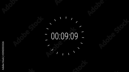 10 minutes countdown timer animation in 1 minute on transparent background, ten minutes countdown video with alpha channel , 10 min countdown 4k video