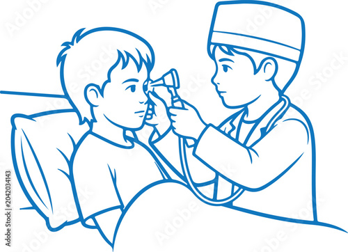 Tableau sur toile Doctor examining child patient with otoscope on transparent background medical check up vector illustration