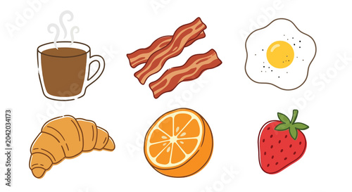 Cuadro en lienzo breakfast food icons flat style coffee cup