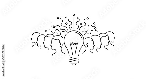 Team brainstorming concept creative idea generation lightbulb outline illustration