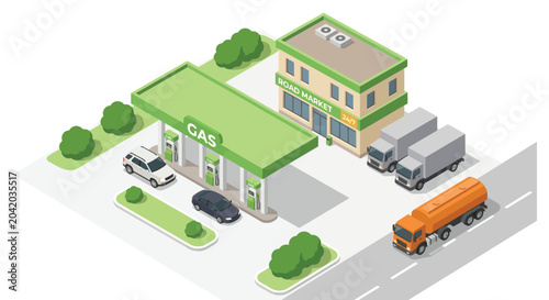 Fotografie gas station and convenience store vector road