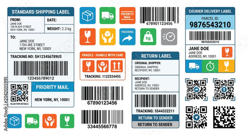 Canvastavla shipping labels with barcodes and icons priority