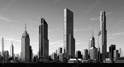 A panoramic cityscape of skyscrapers standing tall in a metropolitan area during daytime