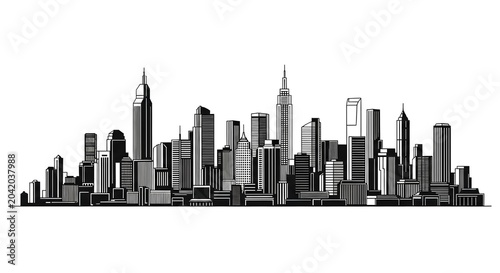 Cityscape illustration of New York City skyline at dusk with skyscrapers