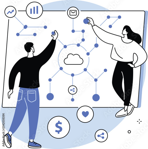 Obraz na plátne Cloud computing network and data connectivity strategy illustration