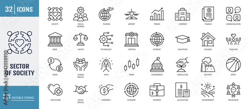 Fotografía Sector Of Society icons set