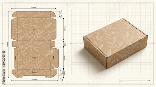 Kraft Packaging Box Dieline and Mockup with Measurements