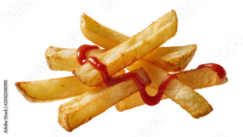 Bild auf Leinwand Golden french fries with ketchup drizzle