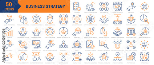 Fotografie Business Strategy colored line icon collection set