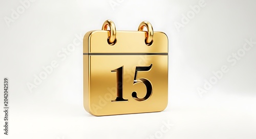 Golden Calendar Icon Showing Number Fifteen on Minimal White Background