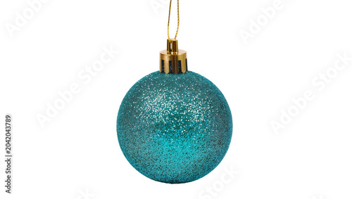 Foto Turquoise glitter Christmas ornament with gold cap and string
