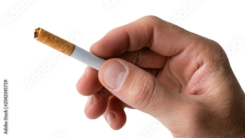 Photos Hand holding lit cigarette with glowing ember