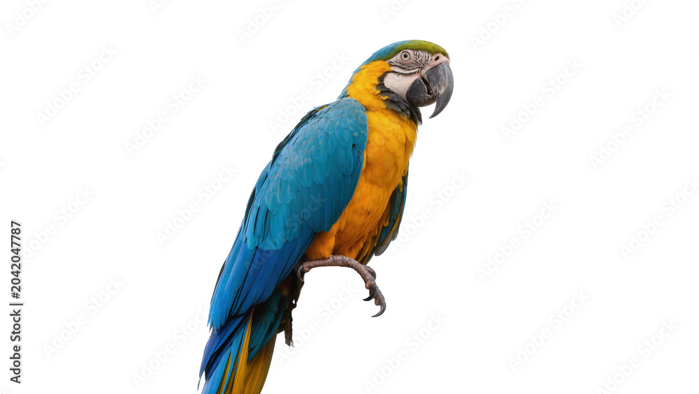 Fototapeta premium Blue and yellow macaw parrot perched on a branch