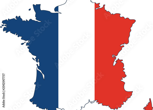 Map of france filled with the french national flag