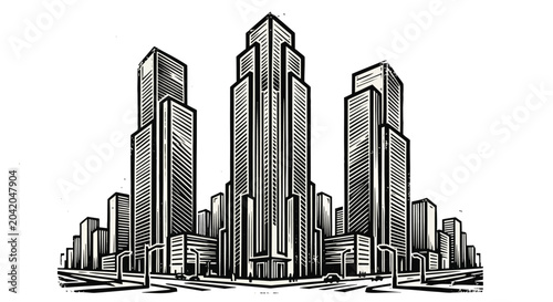 city skyline line art buildings architecture urban