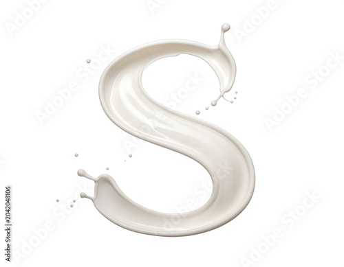 A creamy white liquid forms the shape of a large letter S on a plain white background