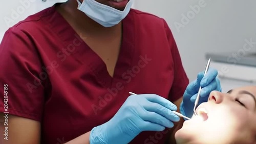 Dental Professional Examining Patients Teeth During Routine Checkup.