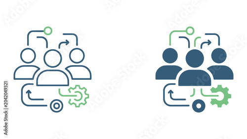 Foto Team project management and technical process development icon featuring people