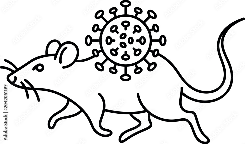 Obraz premium Vector illustration of a rat carrying a virus particle on its back