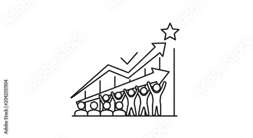 Teamwork and growth achieving goals illustrated with arrows and people
