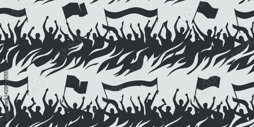 People wave flags in a crowd during a protest event outdoors