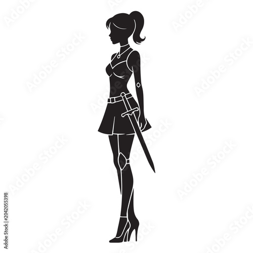 black and white girl with a sword