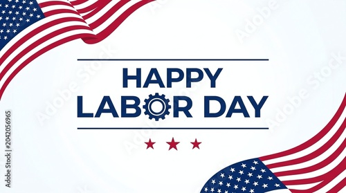 Happy labor day greeting card with american flag isolated on white background