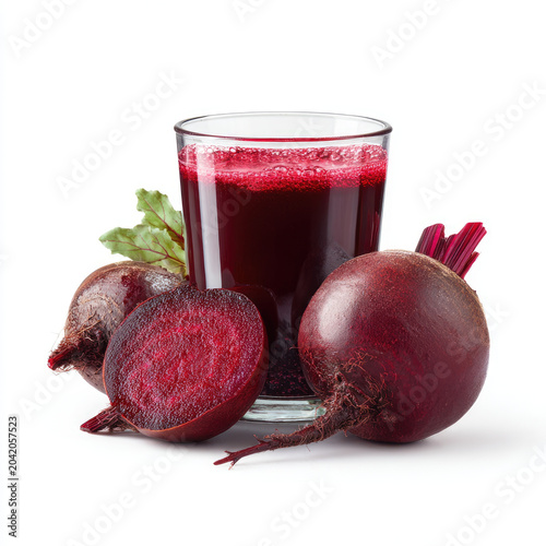 Beetroot juice in glass with fresh beetroot vegetable
