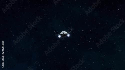 Futuristic Spaceship Flying in deep Space.