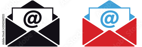 Konstfotografi Email Message Icon with Envelope and At Symbol, Digital Contact Sign Vector for