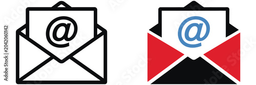 Obraz na płótnie Email Icon Vector Featuring Envelope and At Symbol, Modern Digital Contact Sign