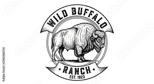 Bild auf Leinwand Black and white bison logo illustration.