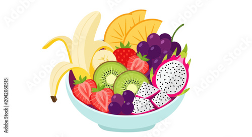 Billede på lærred Fresh Fruit Bowl with Various Fruits.