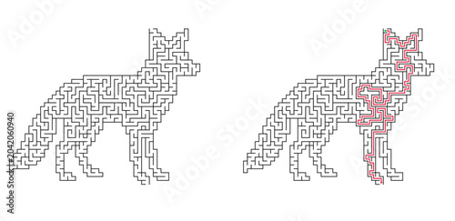 Canvas-taulu Sly fox silhouette labyrinth with answer