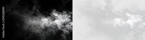Foto Gray smoke swirl moves in the air with soft light shining through in an isolated