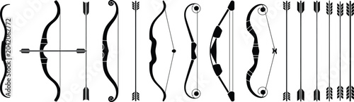 Valokuva bow comparison set of archery silhouettes arrows and parts