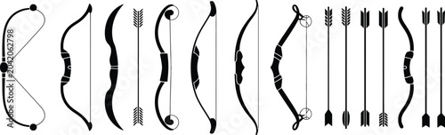 Photography bow collection vector icons arrows nocked drawn horizontal