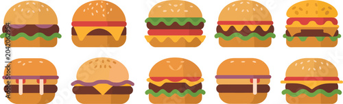 burger collection flat vector hamburger design samples