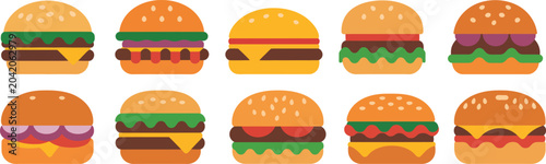 burger set minimal flat vector hamburger icons with toppings