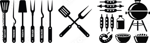Cuadro en lienzo grill tools spatula fork brush and skewers barbecue icon collection