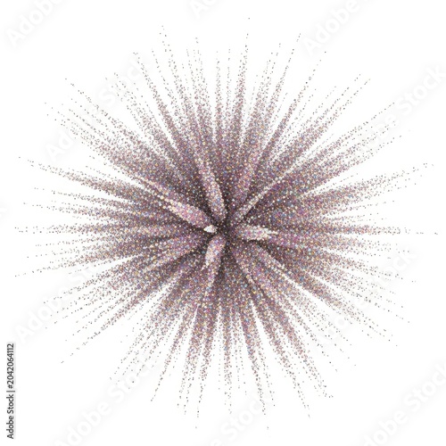 Abstract burst of light or energy, radiating lines on white background.