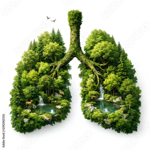 Human lungs forest environmental concept.