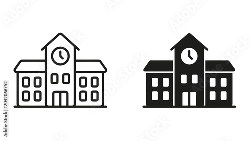 Bild auf Leinwand Educational institution icon set with school building architecture in outline an