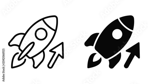 Cuadro en lienzo Rocket ship taking off with directional arrow icon for business growth and start
