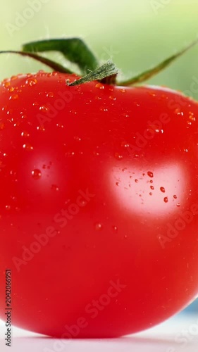 macro shot of a fresh red tomato with water drops